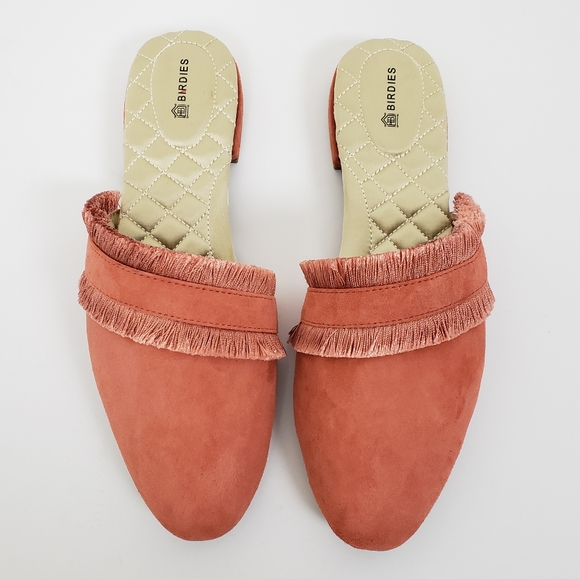 Birdies Ani Slide Coral Fringed Mule Flat NWOB 5 - Picture 3 of 5